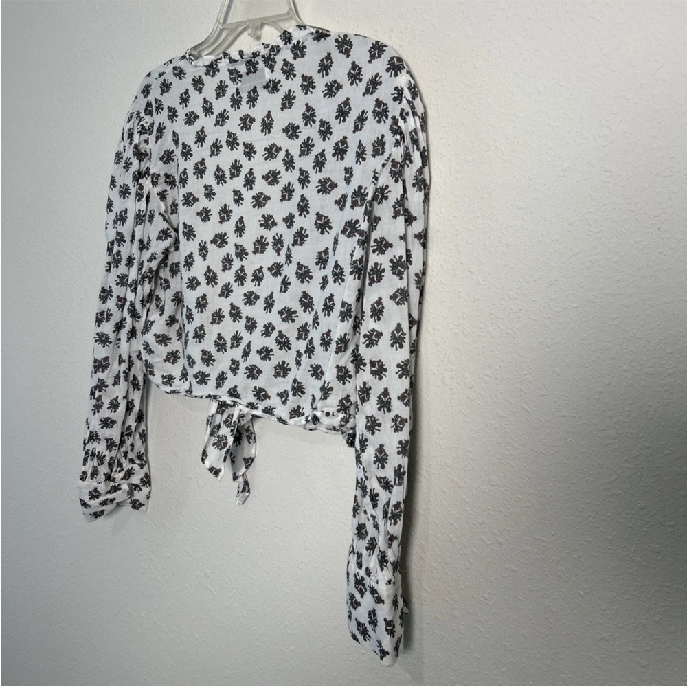 Urban Outfitters Women's Lg White Floral Cropped Top Long Sleeve Tie Closure - Picture 8 of 10